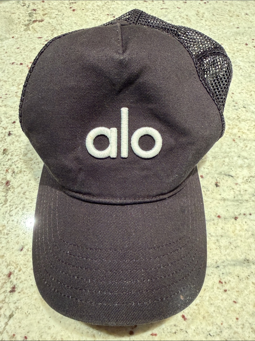 ALO Yoga Black Trucker Hat with White Logo